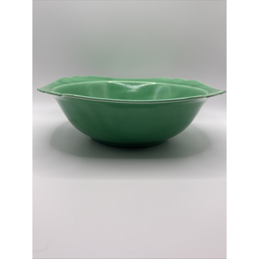 Vintage Homer Laughlin Riviera Green 9" Nappy Bowl - Art Deco Scalloped Edge - Picture 5 of 5
